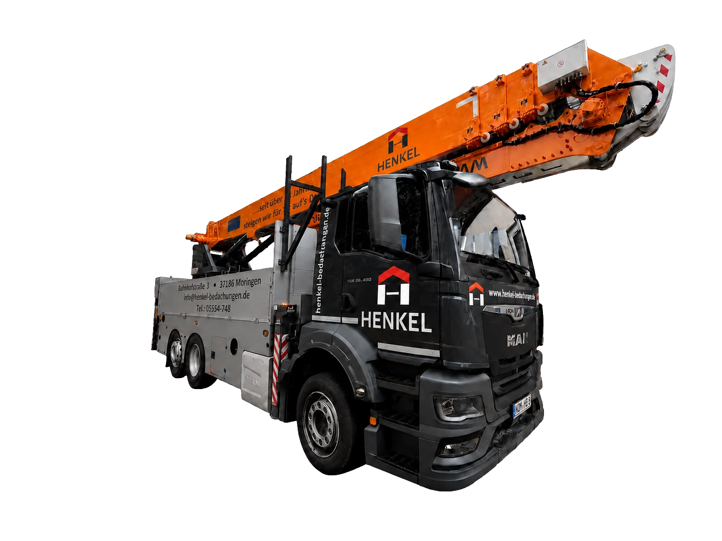 Aufgebauter Kran von Henkel im Einsatz